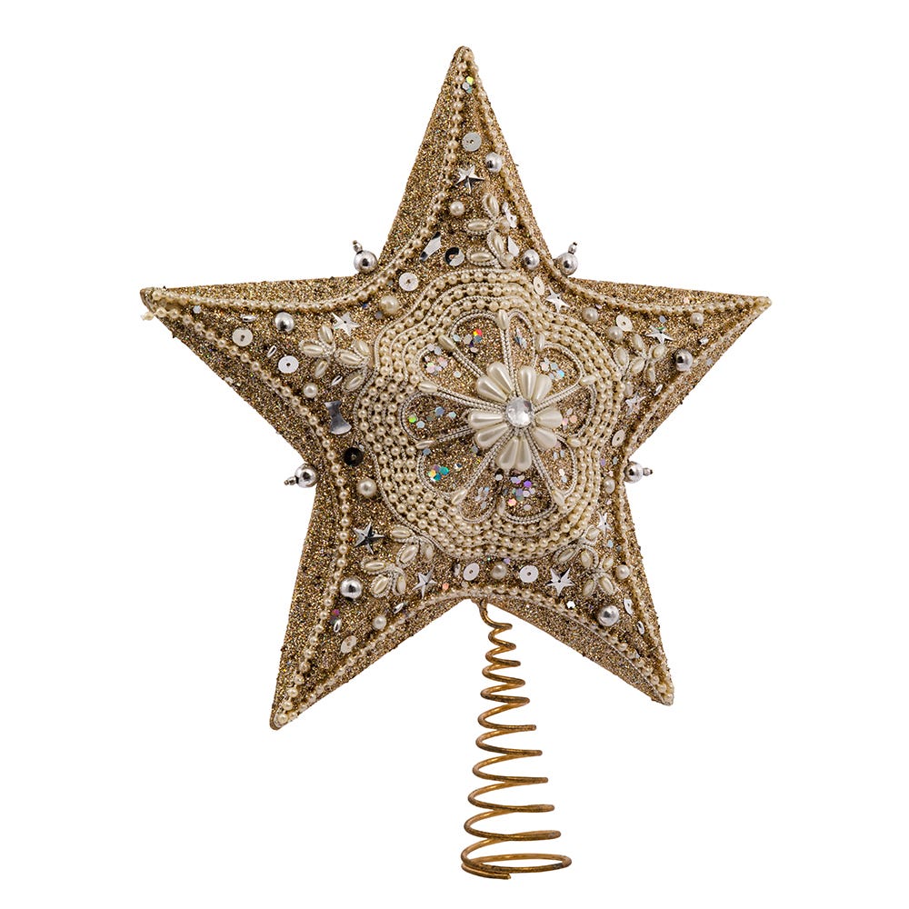 Platinum Star With Glitter Treetop