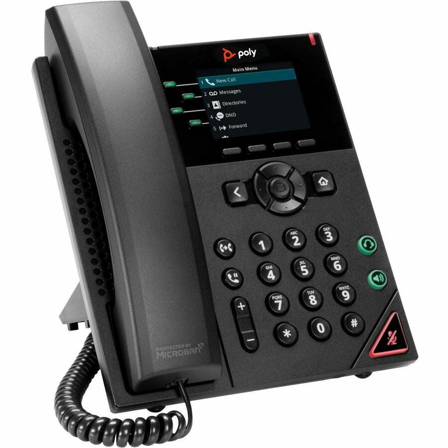 Poly VVX 250 IP Phone - Corded - Corded - Desktop, Wall Mountable - Black - VoIP - 2 x