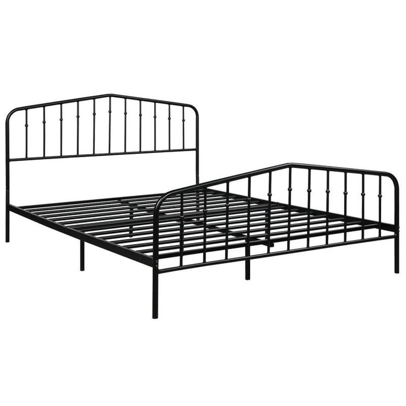 Queen Size Metal Platform Bed Frame With Vintage Headboard