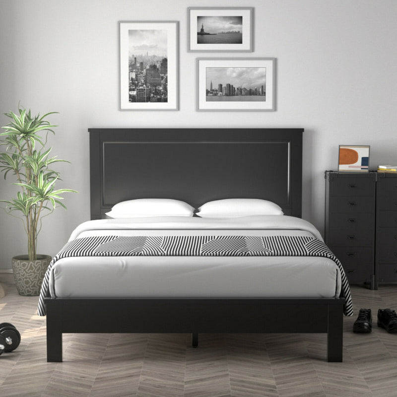 Queen Size Platform Bed Frame With High Headboard And Rubber Wood Legs
