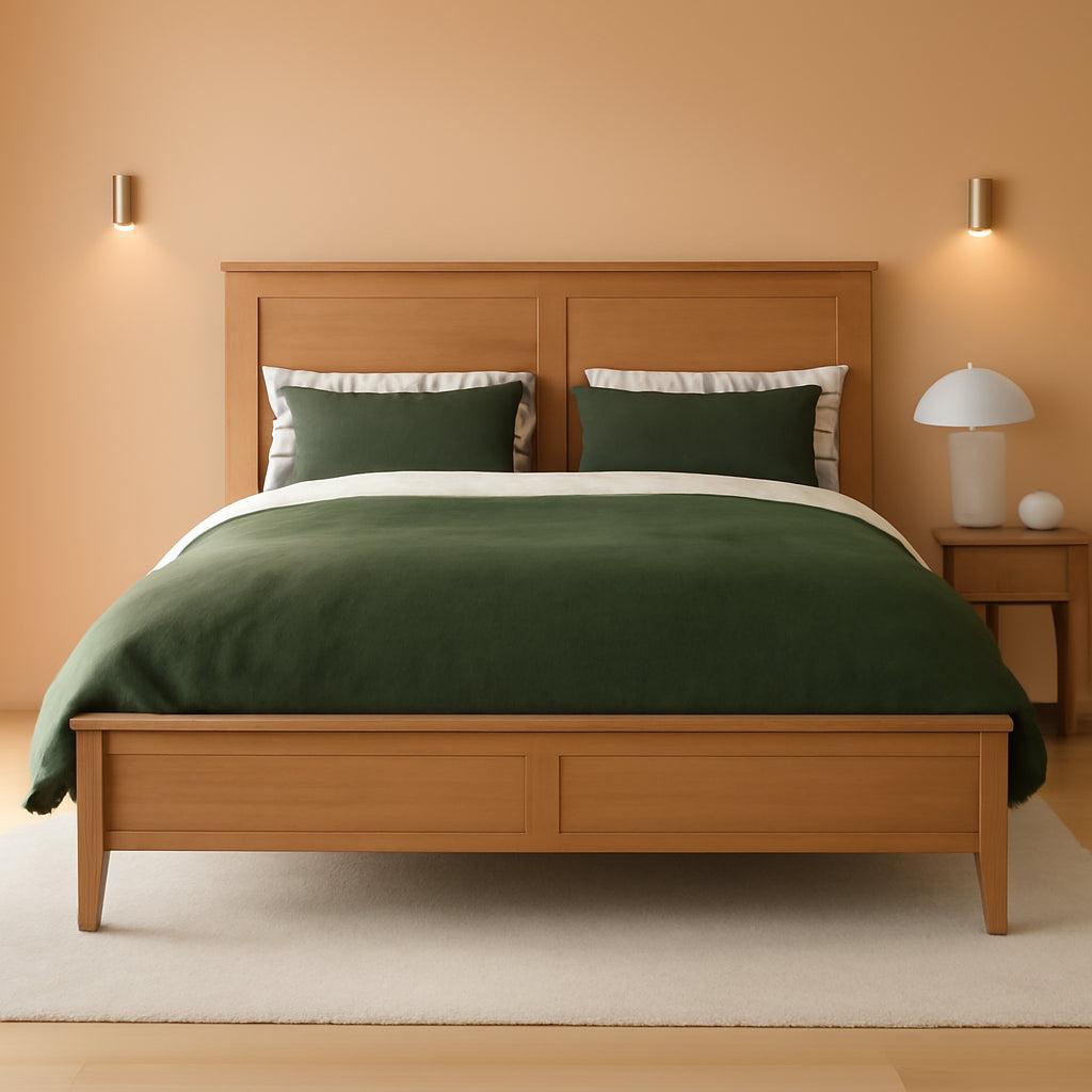 Queen Size Platform Bed Pine Wood Headboard Natural Finish