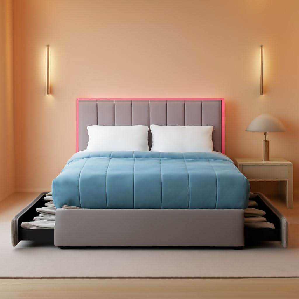 Queen Upholstered Platform Bed Frame With USB Charging