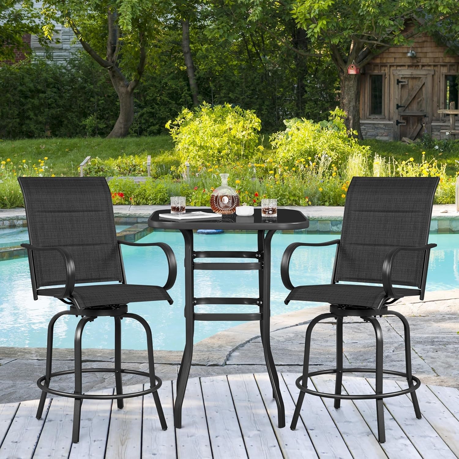 Quick-Drying Outdoor Bar Stools with High Back Support