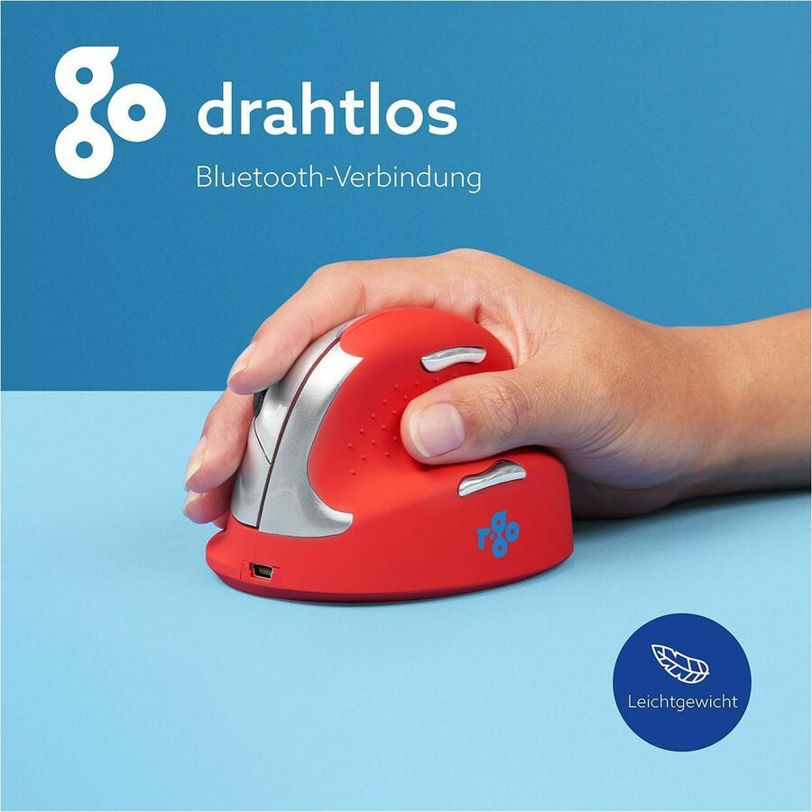 R-Go HE Sport ergonomic mouse, vertical mouse, prevents RSI, medium (hand length 165-185mm), right handed, wireless Bluetooth connection, red RGOHEREDR