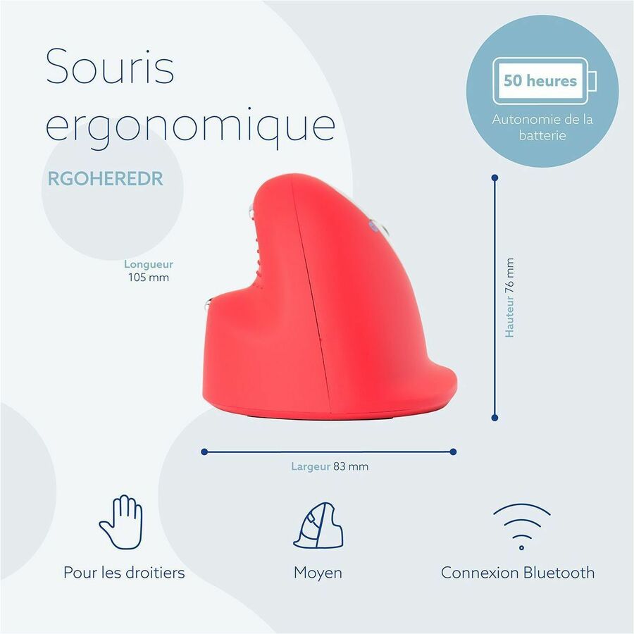 R-Go HE Sport ergonomic mouse, vertical mouse, prevents RSI, medium (hand length 165-185mm), right handed, wireless Bluetooth connection, red RGOHEREDR