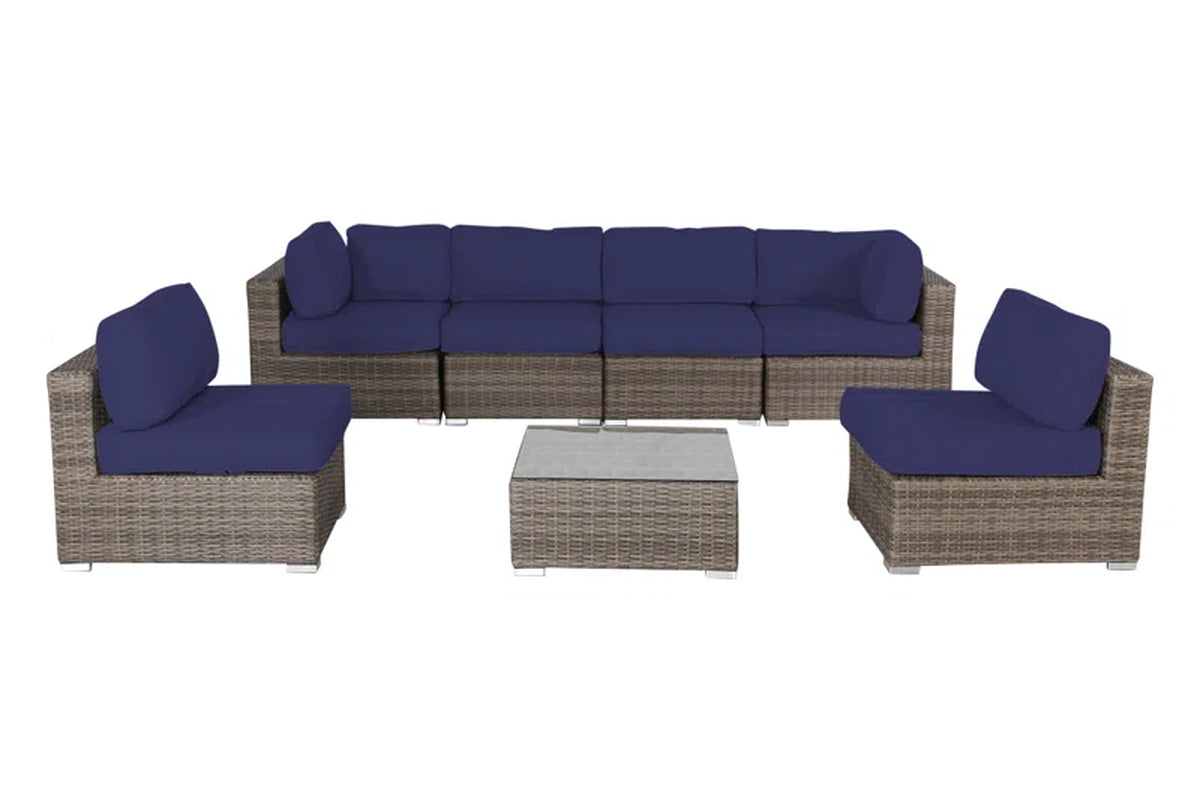 Rattan Wicker Six Person Seating Set Sunbrella Cushions