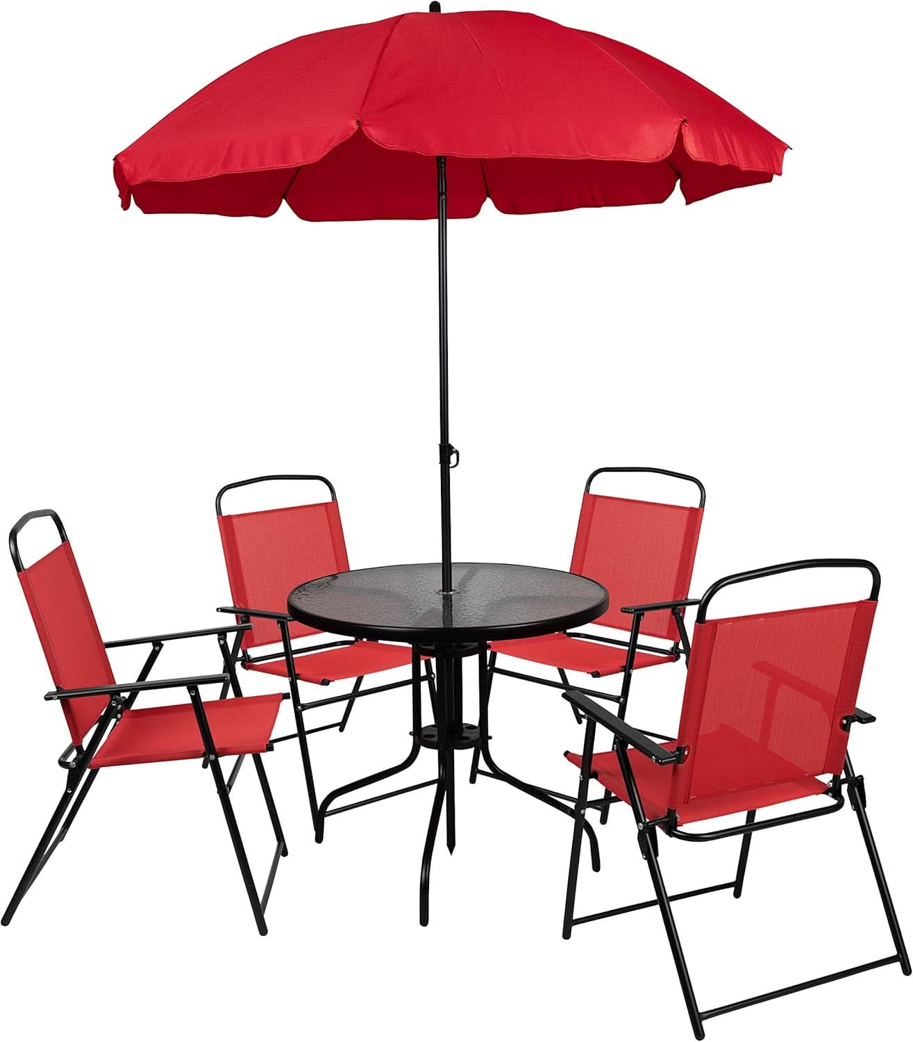 Red 6 Piece Patio Dining Set With Table And Umbrella