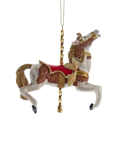 Resin Carousel Ornament - Brown & White Horse