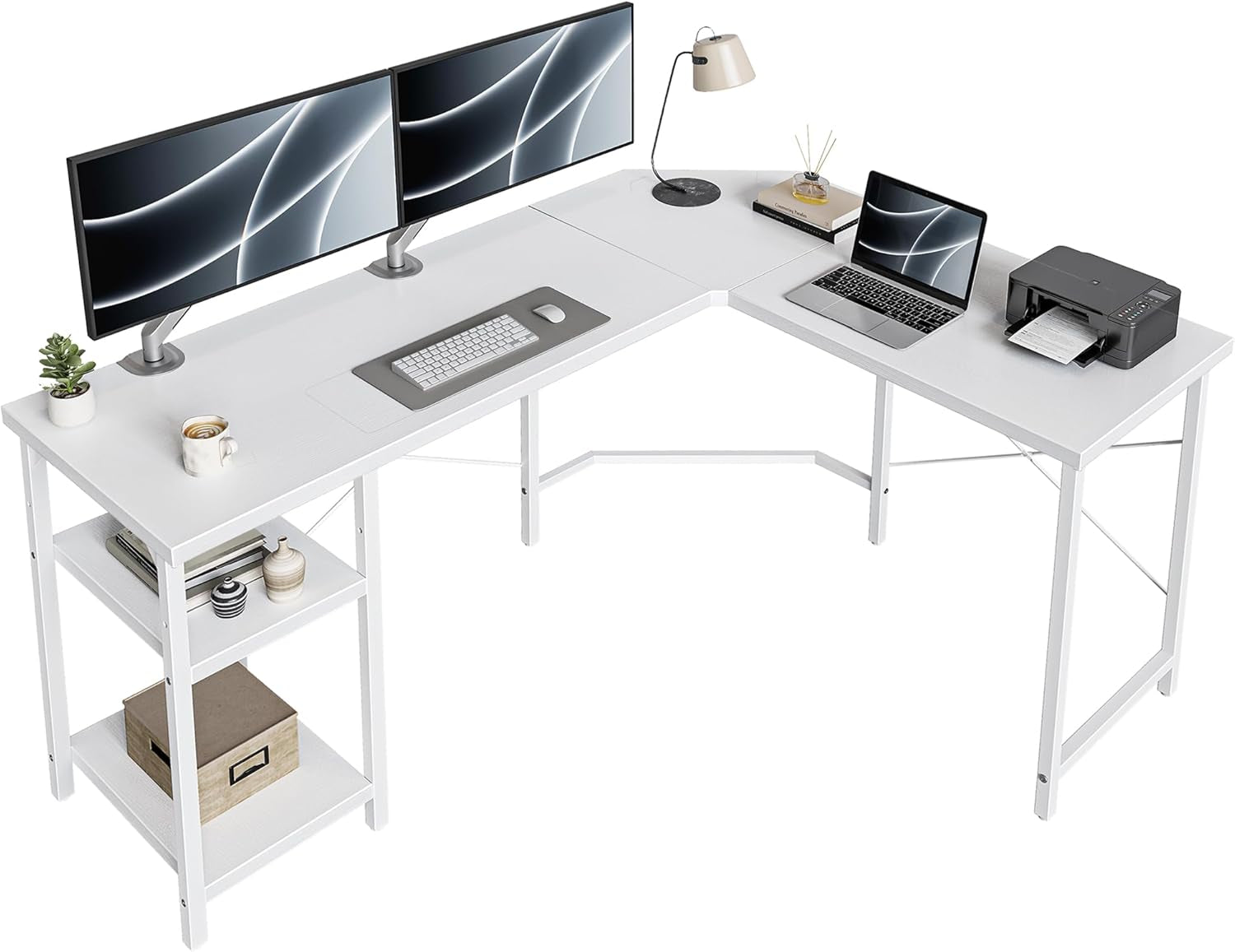 Reversible L Shaped Desk with Storage for Home Office