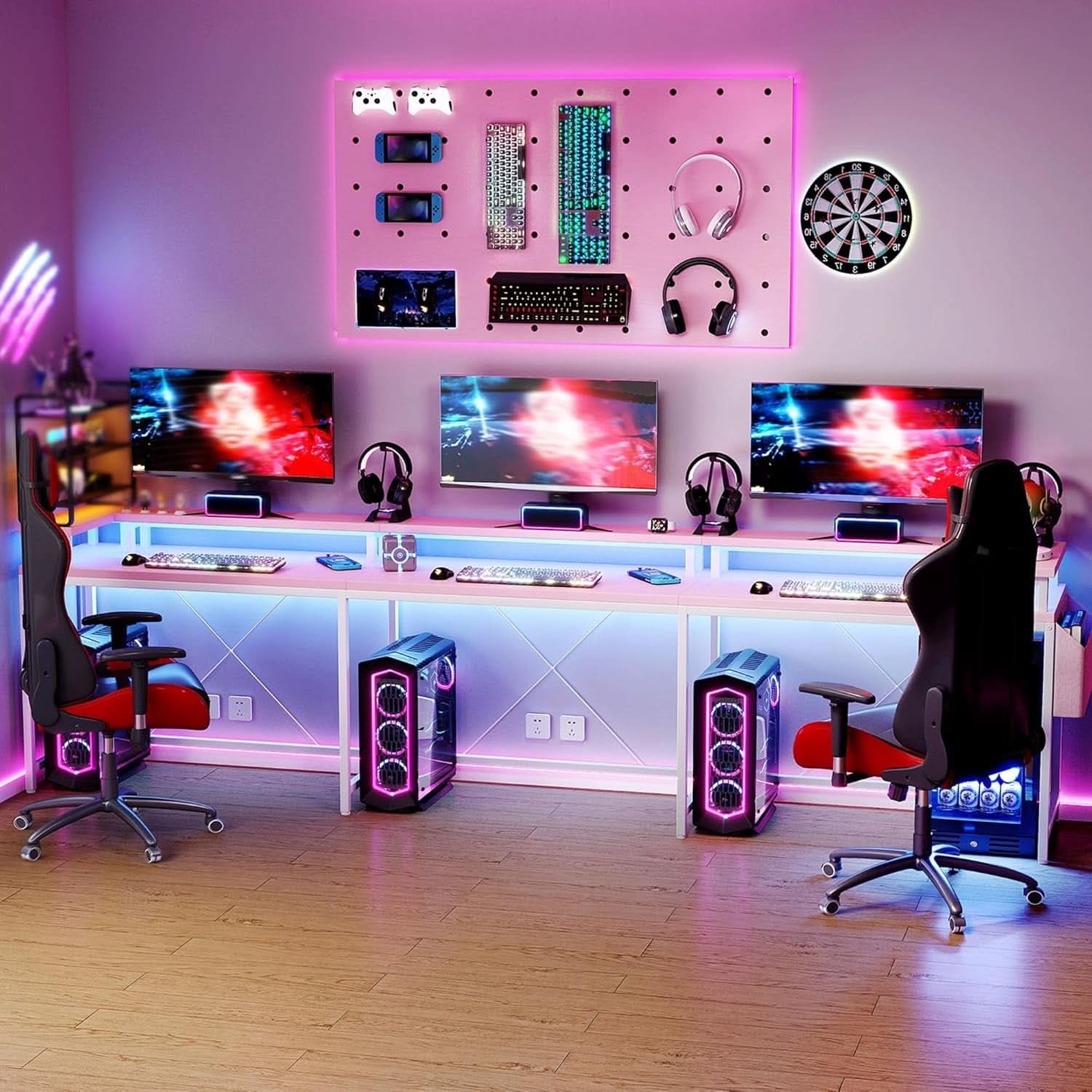 Reversible U Shaped Office Desk with RGB LED Lights