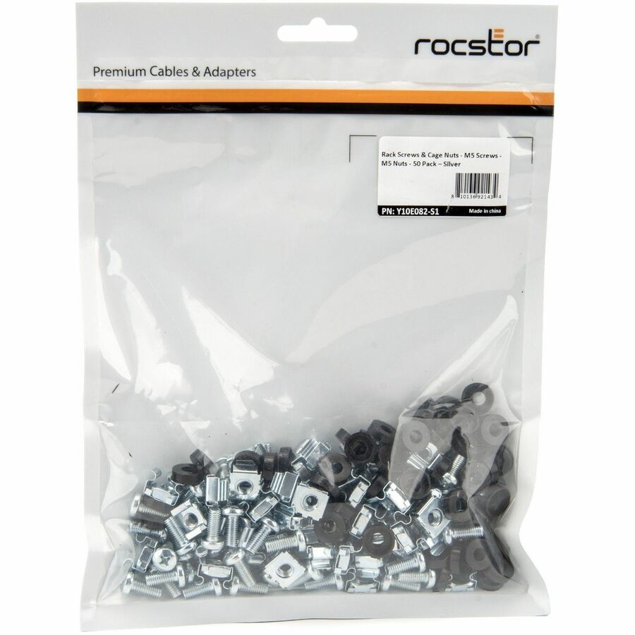 Rocstor 50 Pkg M5 Mounting Screws and Cage Nuts for Server Rack Cabinet Y10E082-S1