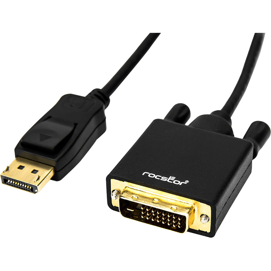 Rocstor Premium 6 Ft Displayport 1.2V To Dvi Cable M/M - Displayport 1.2V To Dvi 3840X2160 @ 30Hz, Supports 2K,4K @ 30Hz - Dp 1.2V/Dvi For Notebook, Pc, Monitor, Video Device, Tv, Projector, Graphics Card, Hdtv - 6 Ft (2M) - Retail Pack - Gold Platted - 1