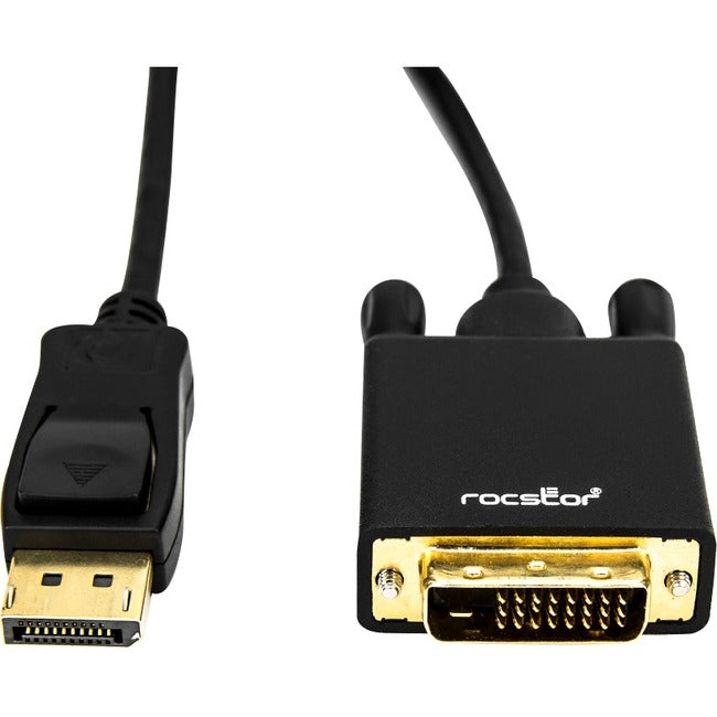 Rocstor Premium 6 Ft Displayport 1.2V To Dvi Cable M/M - Displayport 1.2V To Dvi 3840X2160 @ 30Hz, Supports 2K,4K @ 30Hz - Dp 1.2V/Dvi For Notebook, Pc, Monitor, Video Device, Tv, Projector, Graphics Card, Hdtv - 6 Ft (2M) - Retail Pack - Gold Platted - 1