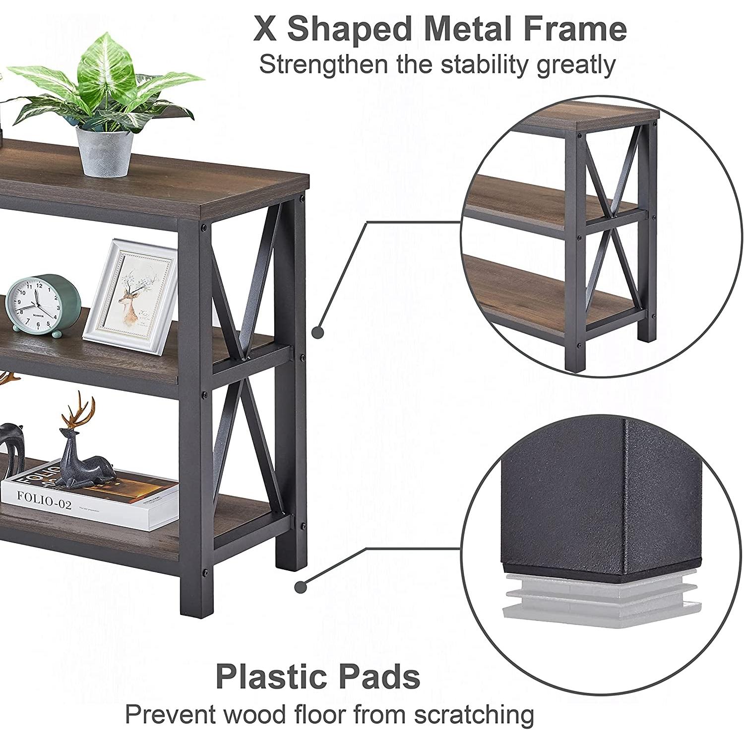 Rustic 3 Tier Console Table With Metal Frame Living Room
