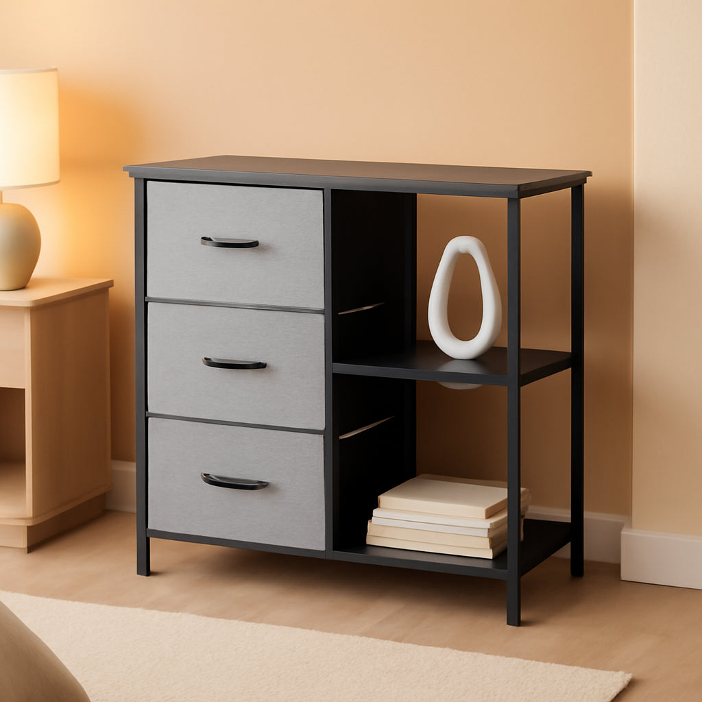 Rustic Brown Fabric Dresser With 4 Drawers And 2 Shelves