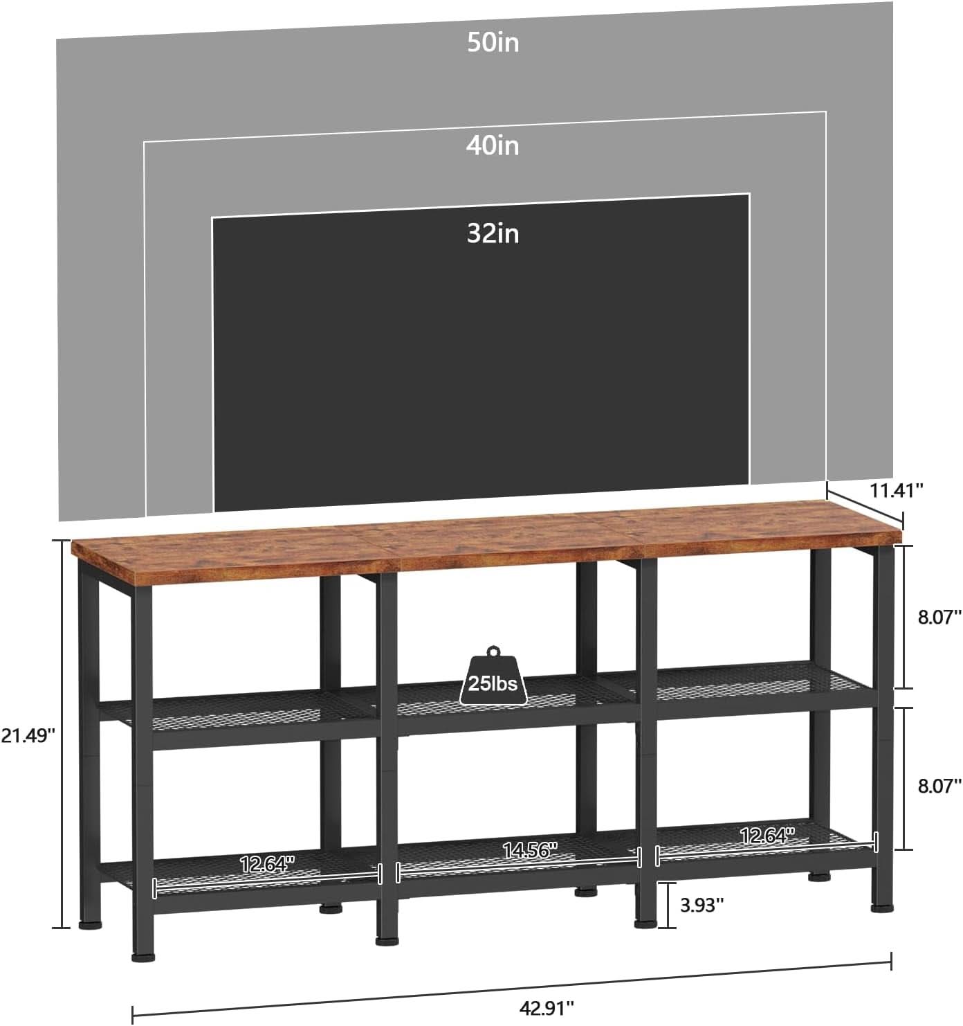 Rustic Brown TV Stand With 3 Tier Storage For 50 Inch TVs