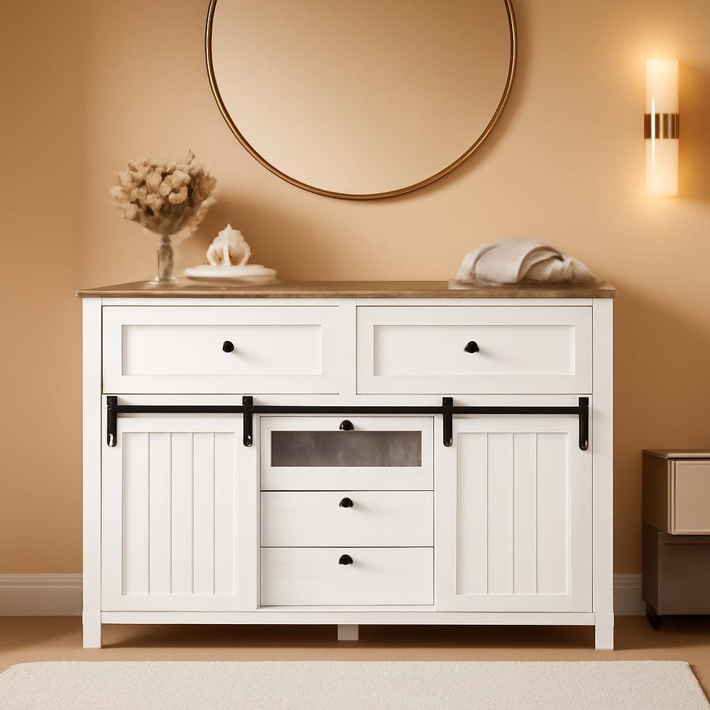 Rustic Farmhouse Buffet Sideboard With Sliding Barn Doors