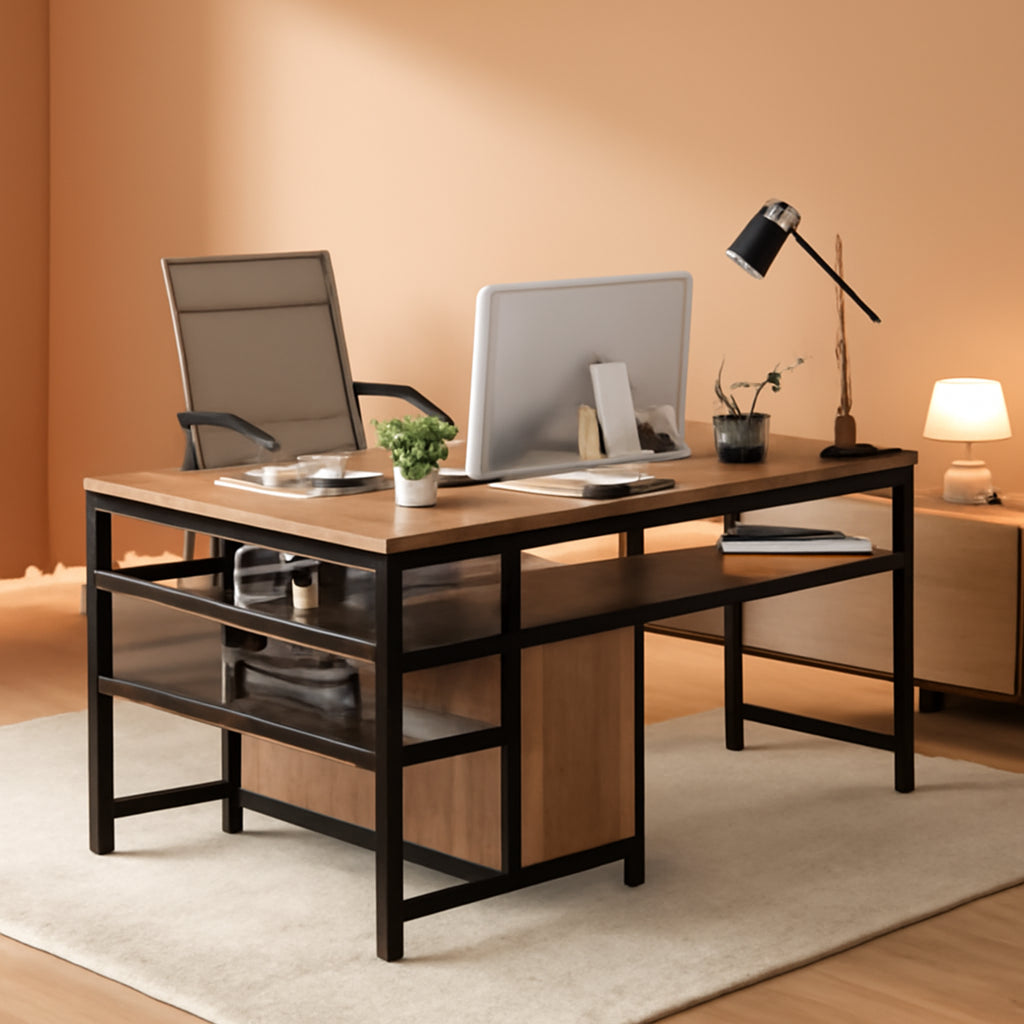 Rustic Industrial L Shaped Desk 59 Inch Wide With Shelves