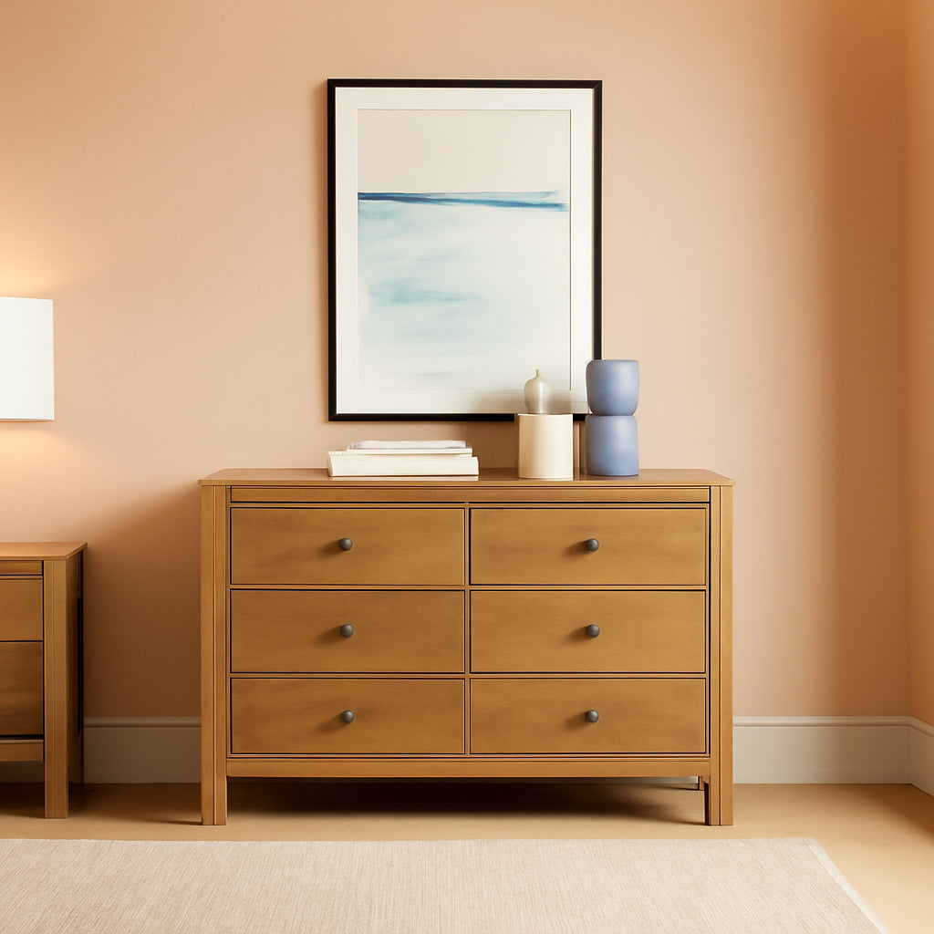 Rustic Oak Finish Five Drawer Dresser With Round Knobs