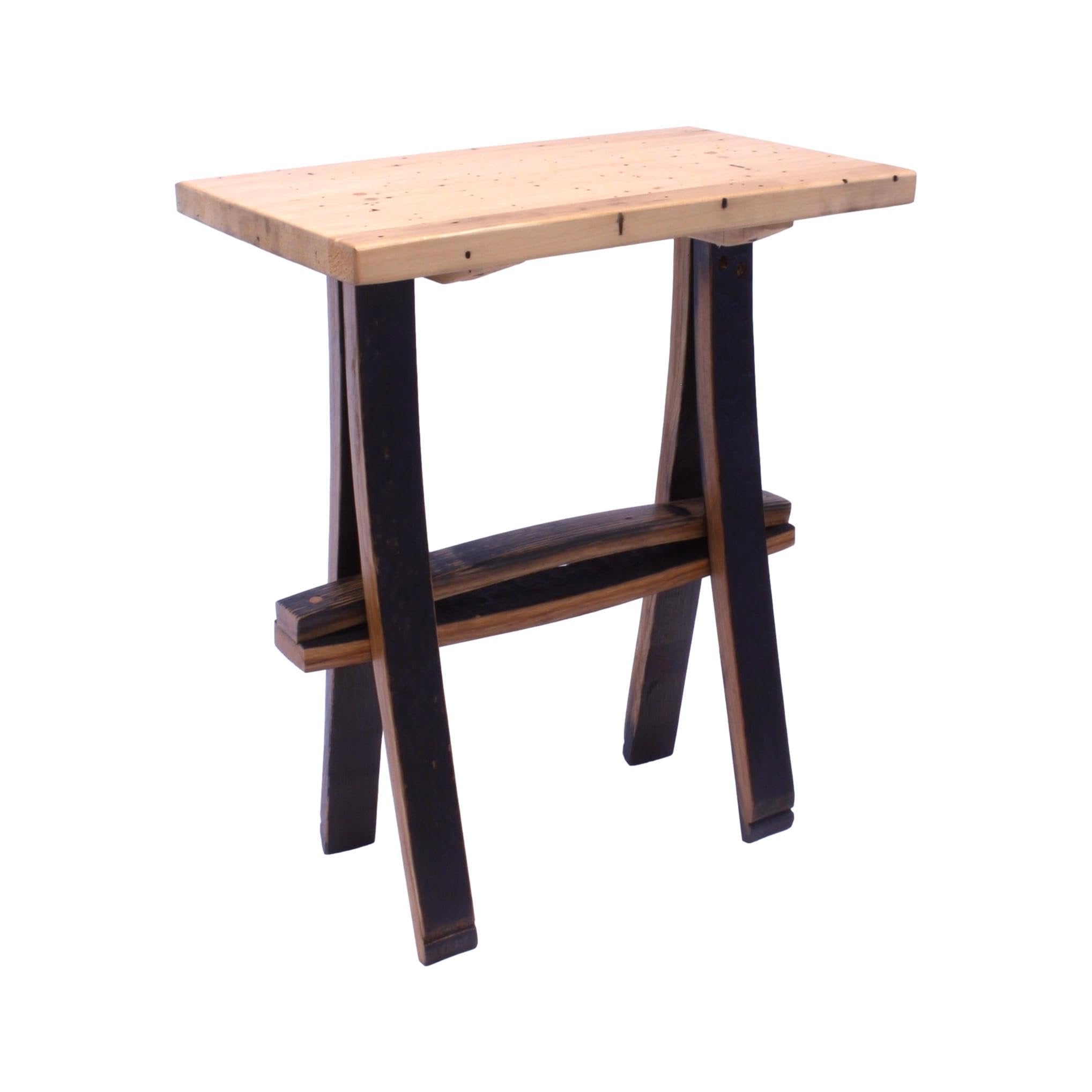 Rustic Wooden Accent or End Table with Wormy Maple Top and Barrel Stave Legs