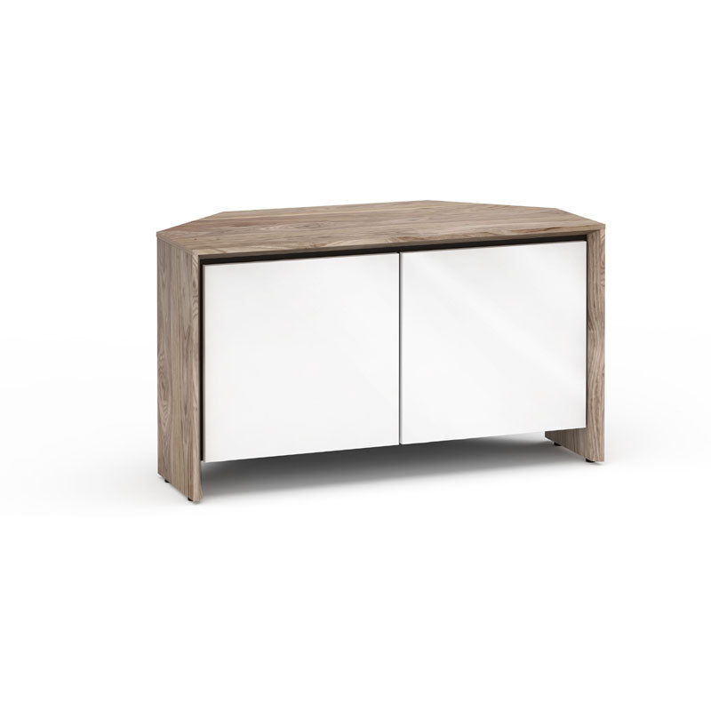 Salamander Barcelona 221 Corner AV Cabinet – Ventilated, Soft-Close Doors, Natural Walnut/Gloss White