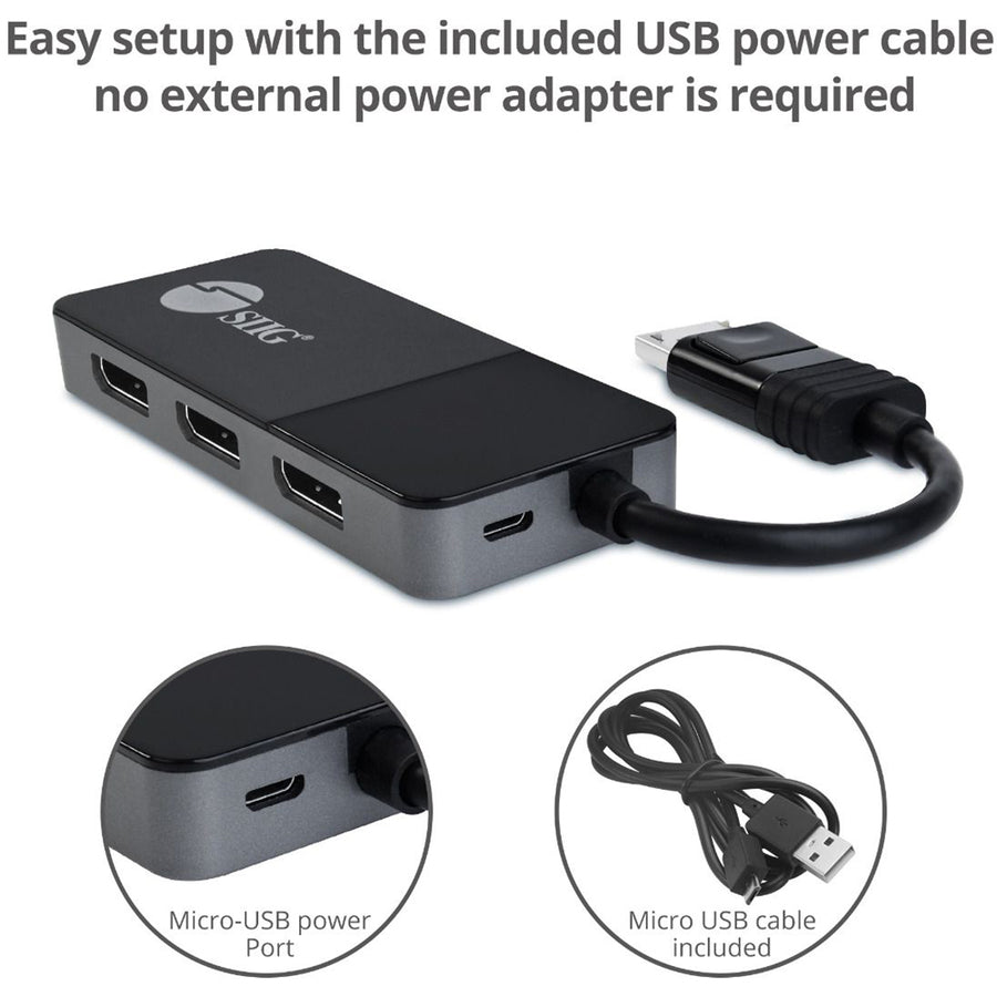 SIIG 8K 1x3 DisplayPort 1.4 to DisplayPort MST Hub Splitter CE-DP0M11-S1