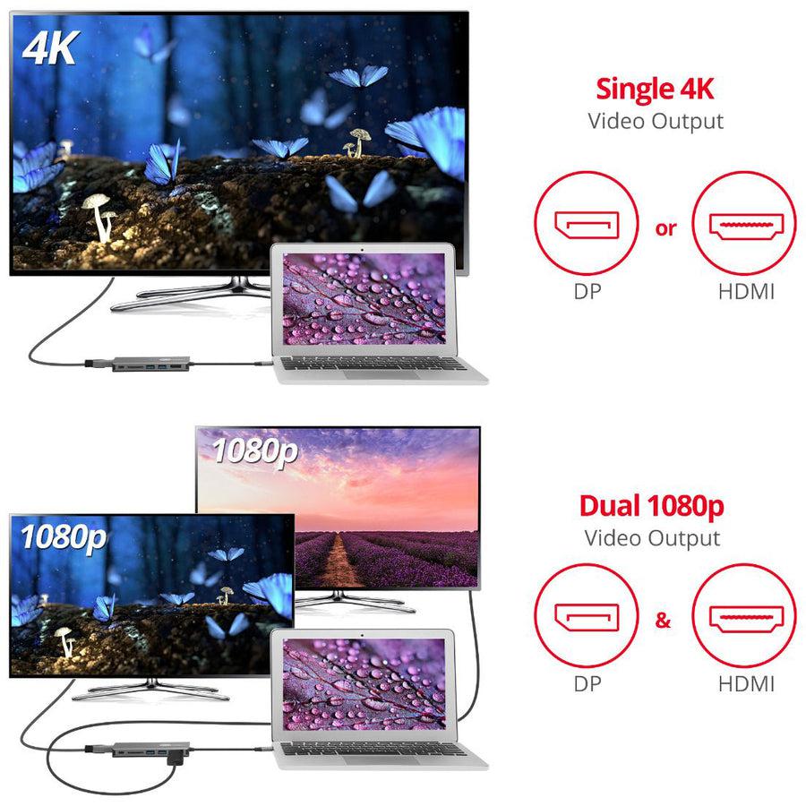 SIIG USB-C MST Video with Hub, LAN and PD 3.0 Docking - 7-in-1 MST Docking Station with 100W PD - MacOS for DP or HDMI Video JU-DK0F11-S1