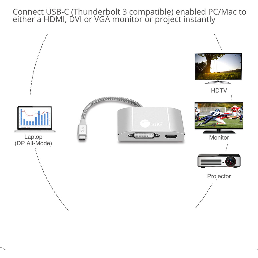 SIIG USB-C to 3-in-1 Multiport Video Adapter with PD Charging - DVI/HDMI/VGA CB-TC0911-S1