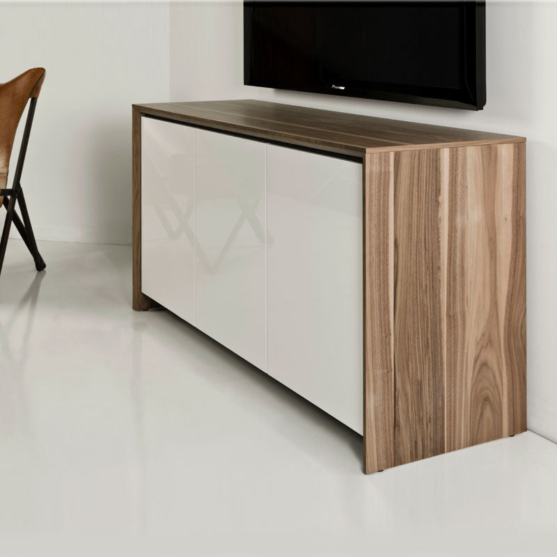 Salamander Barcelona 221 Corner AV Cabinet – Ventilated, Soft-Close Doors, Natural Walnut/Gloss White