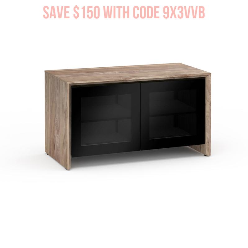 Salamander Barcelona 221 Media Cabinet Natural Walnut Black Glass