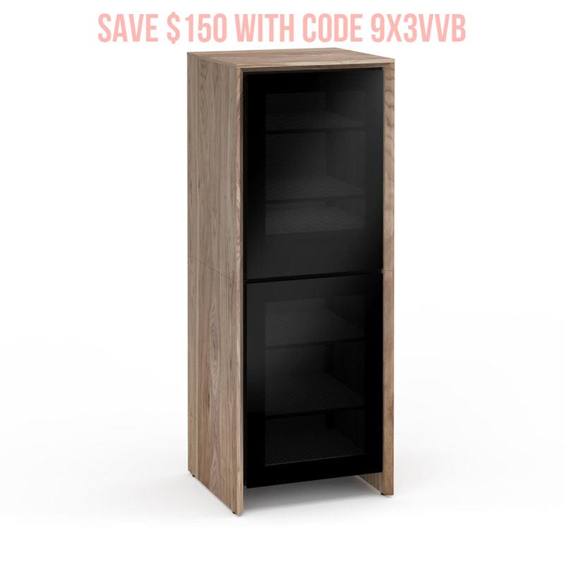 Salamander Barcelona 617 Media Cabinet Natural Walnut Black Glass