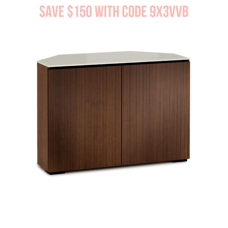 Salamander Manhattan 323 Corner Cabinet with Walnut Doors & Matte Taupe Glass Top