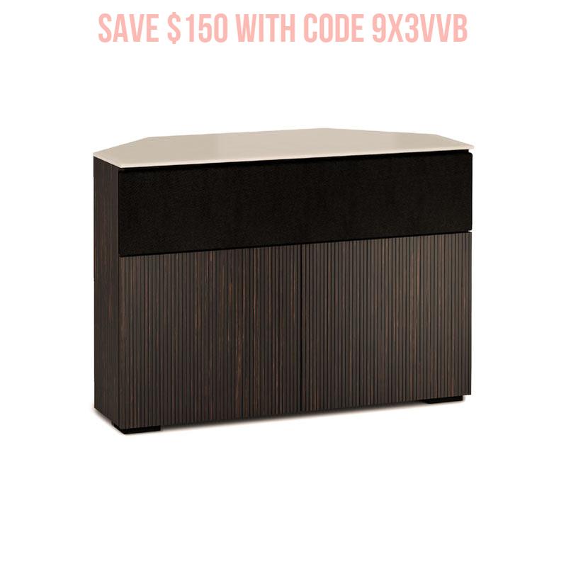 Salamander Manhattan 329 Corner AV Cabinet Ebony Maro Matte Taupe Glass Top
