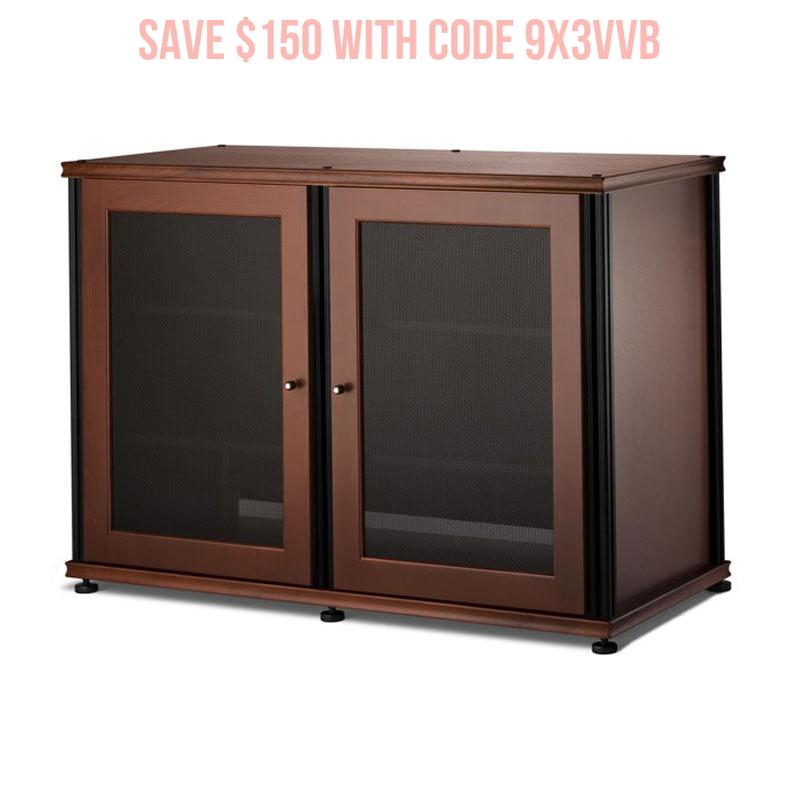 Salamander Synergy Single Box 323 Walnut with Black Posts – Modular AV Furniture for Media Centers