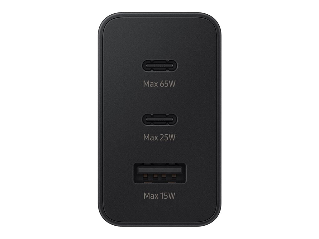Samsung EP-T6530 - Power adapter - 65 Watt - 3.5 A - PD 3.0, QC, AFC, SFC, SFC 2.0 - 3 output connectors (USB, 2 x USB-C) - black EP-T6530NBEGUS