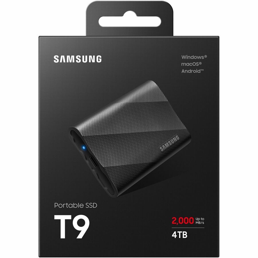 Samsung T9 4 TB Portable Rugged Solid State Drive - External - PCI Express NVMe - Black -