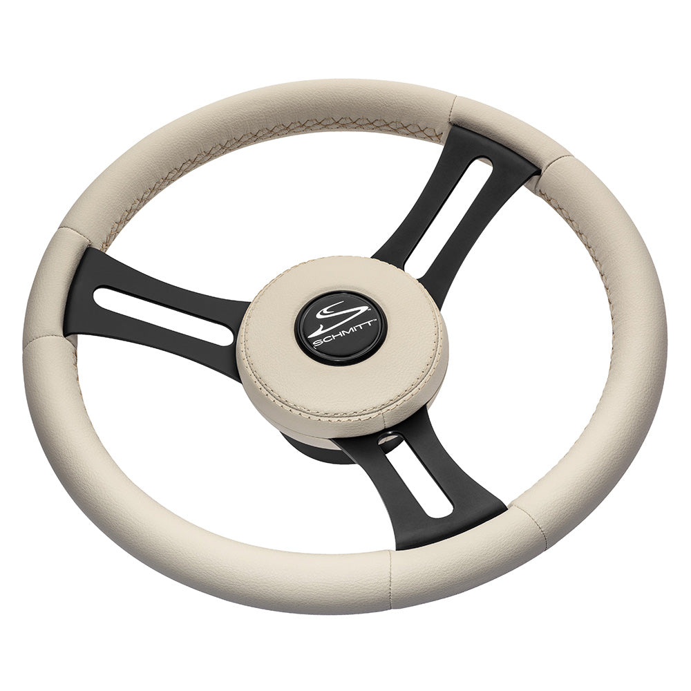 Schmitt Marine Torcello Elite 14" Wheel - Beige Leather & Cap - White Stitching -