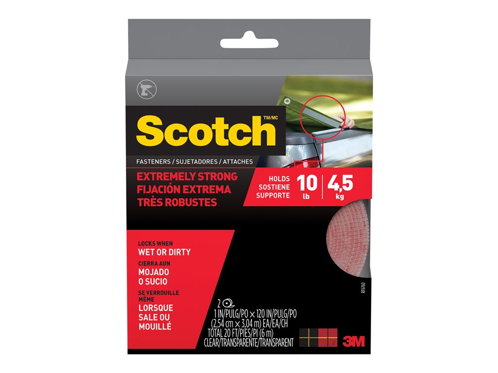 Scotch Extreme - Self-adhesive reclosable fastener - 1 in x 9.97 ft - clear (pack of 2)