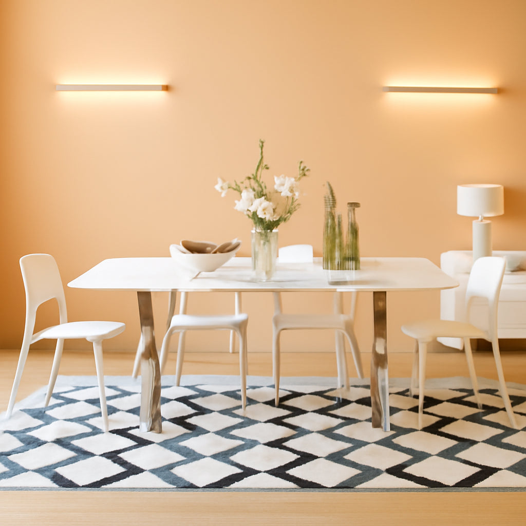 Sector Modern Dining Table White Silver High Gloss Top