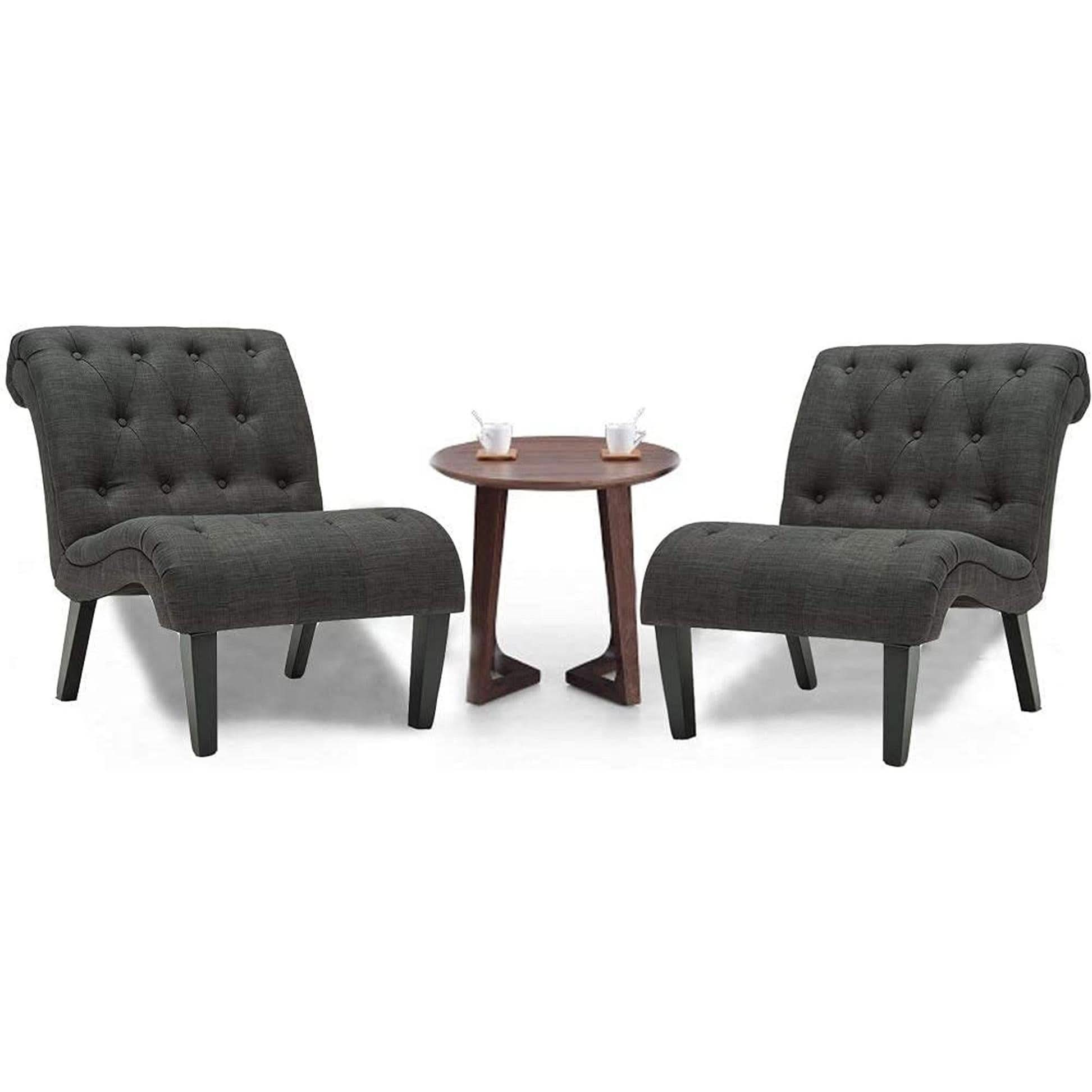 Set Of 2 Button Tufted Slipper Chairs For Living Room