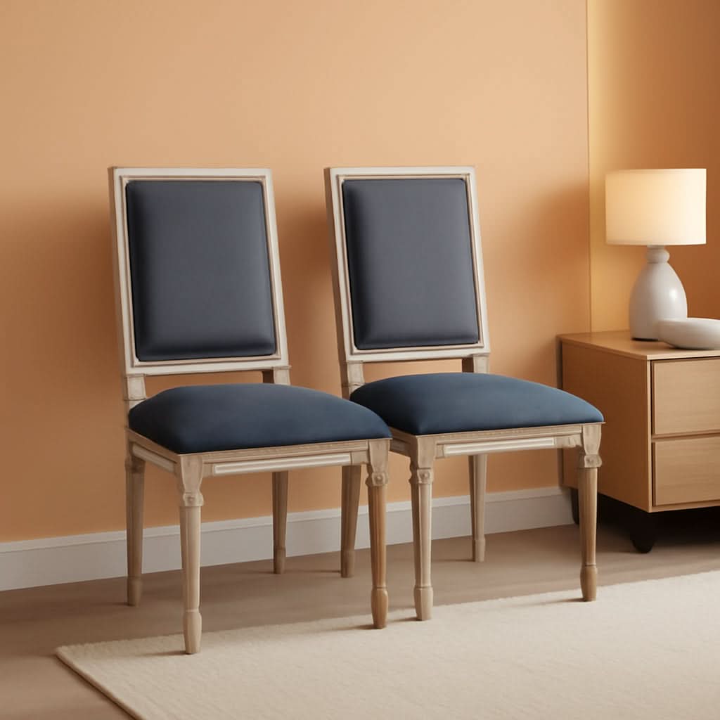 Set Of 6 French Country Farmhouse Oak Finish Upholstered Dining Chairs