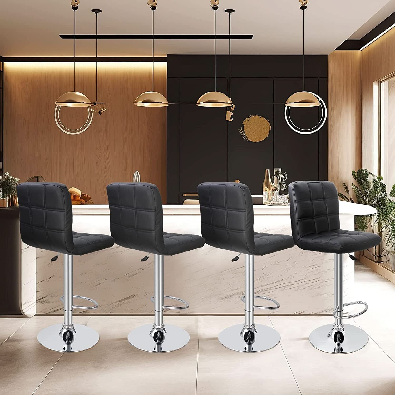 Set of 4 Adjustable Swivel PU Leather Bar Stools Modern