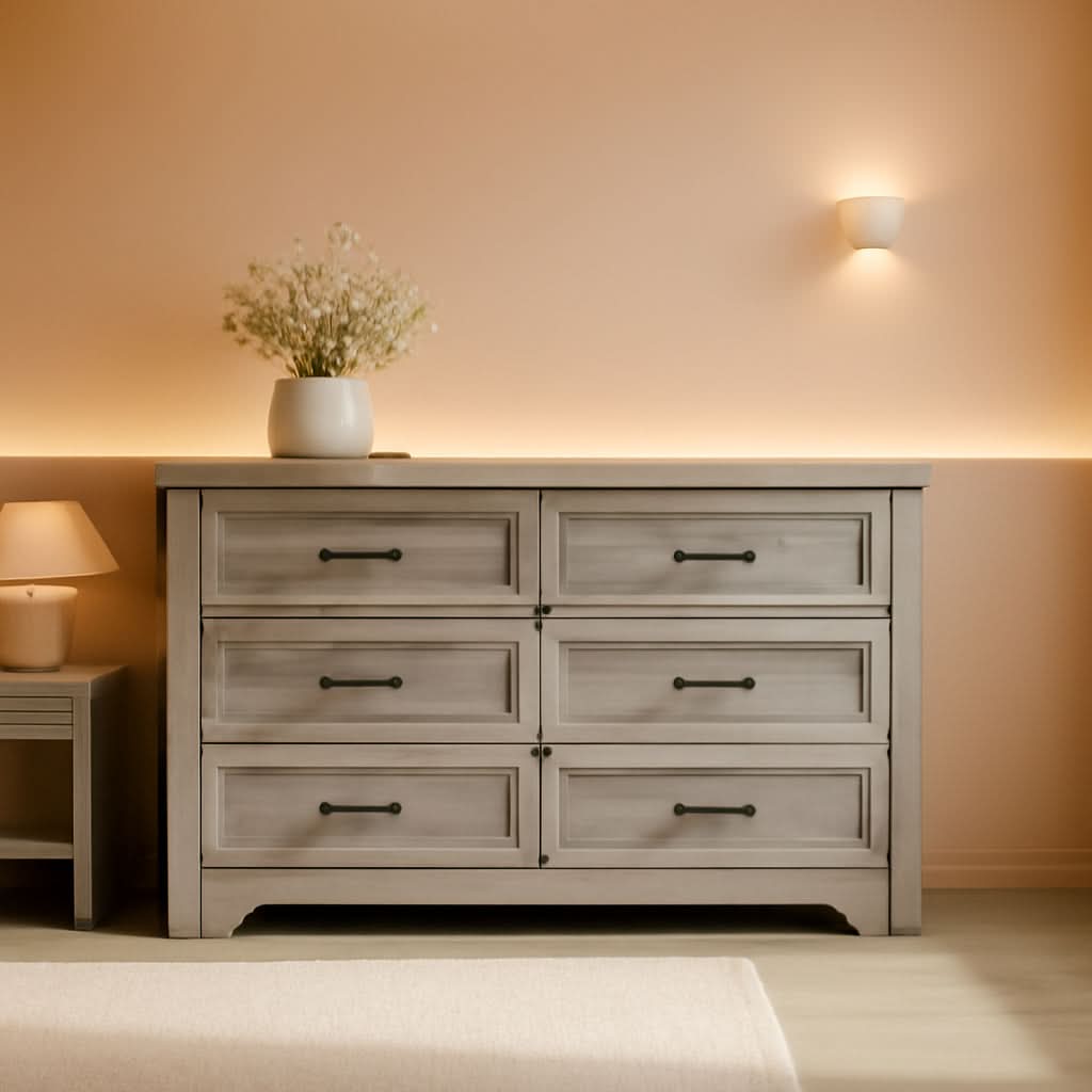 Seven Drawer Dresser With Brushed Metal Handles For Bedroom