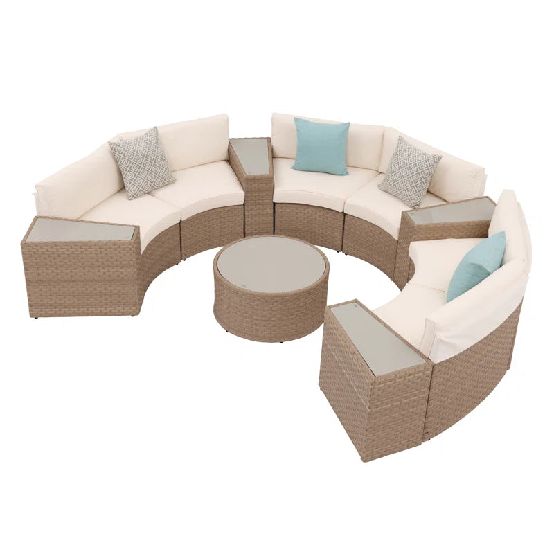 Six Person Modular Wicker Conversation Set With Cushions