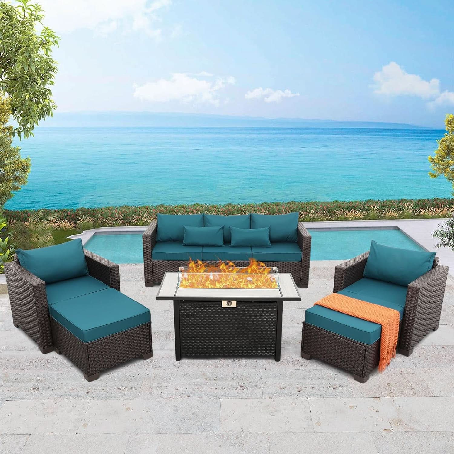Six-Piece Outdoor Furniture Set with Fire Pit Table