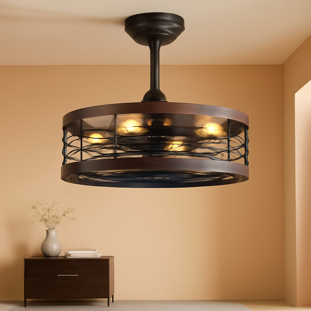 Sixteen Inch Bladeless Ceiling Fan With Light Remote Walnut
