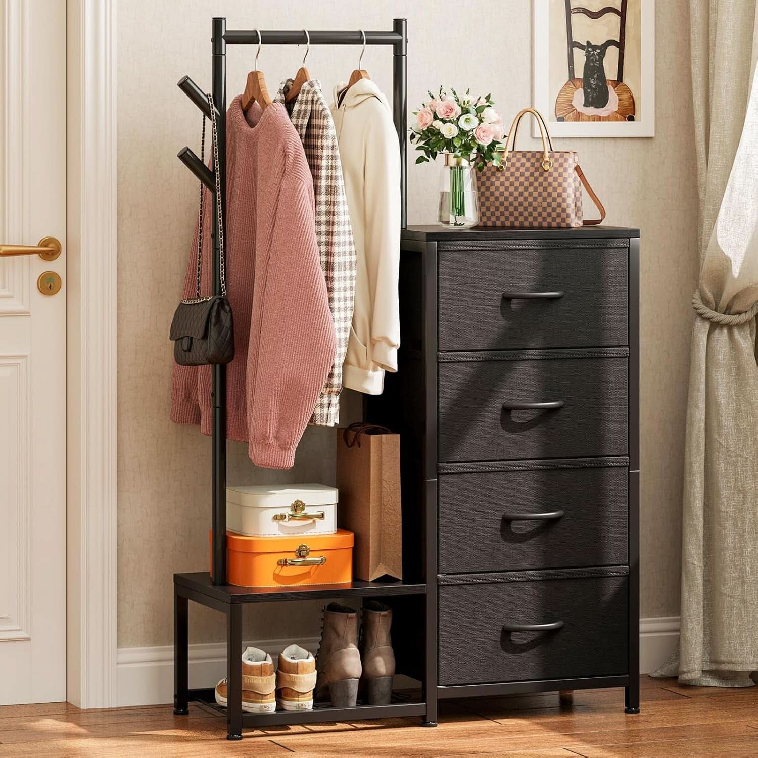Small Black 3 In 1 Ultra Compact Dresser With Racks