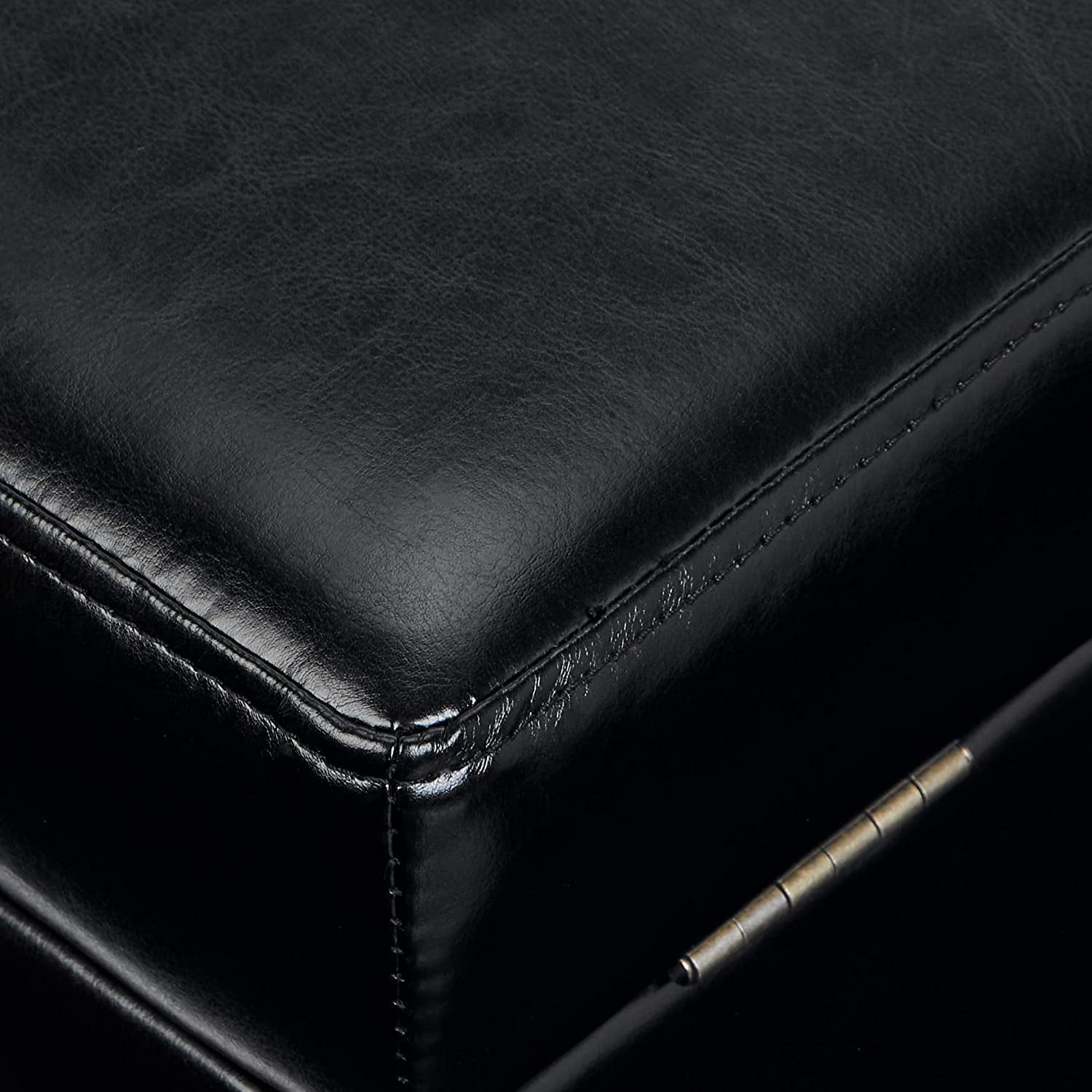Small Black Faux Leather Ottoman With Hidden Storage