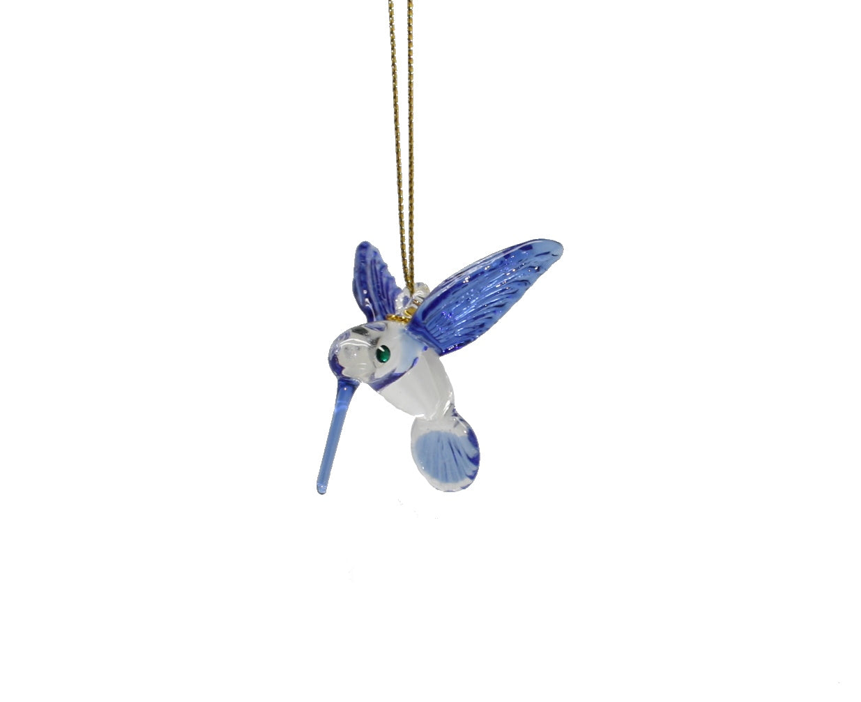 Small Feeding Hummingbird - Blue Wing - Egyptian Glass Ornament
