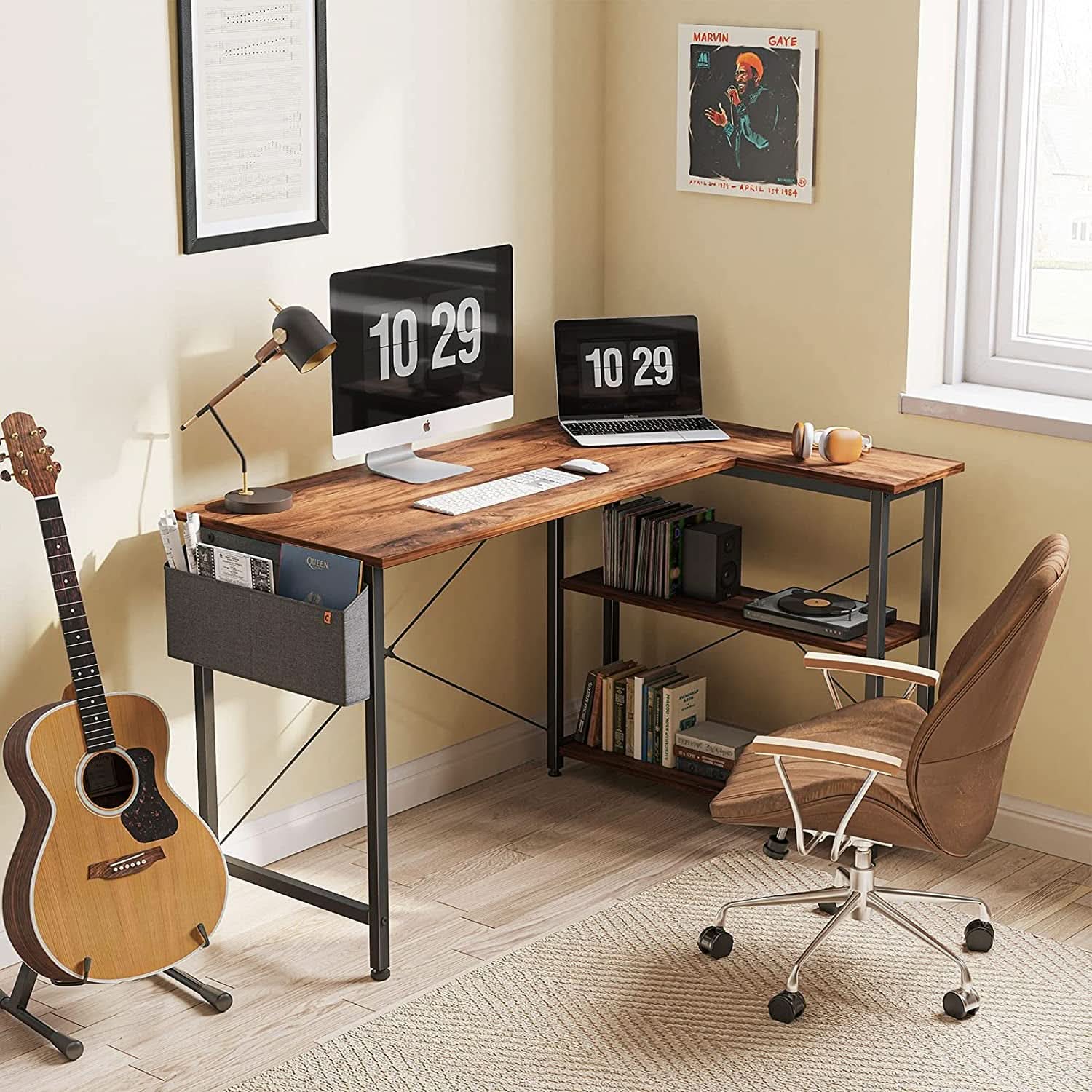 Small L Shaped Desk With Storage Shelves For Home Office